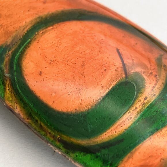 VTG 1970s Signed A. Gagnon Québec Resin Art Brooch Pendant Marbled Orange READ - Picture 6 of 11